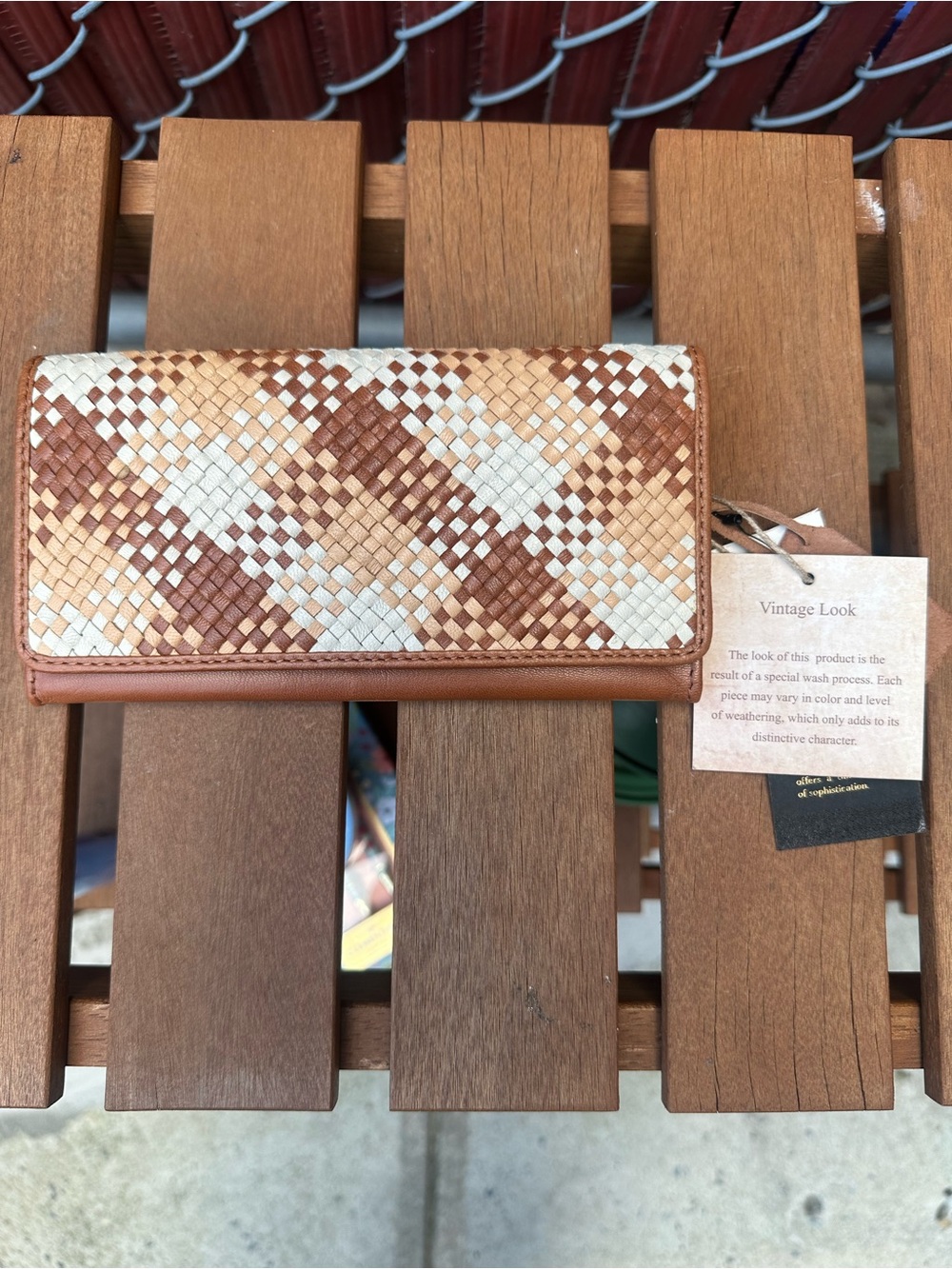 Woven Pattern Trifold Wallet - Brown & Cream